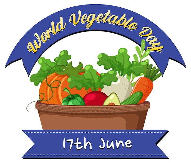 Vector world vegetable day banner with vegetables and fruits basket