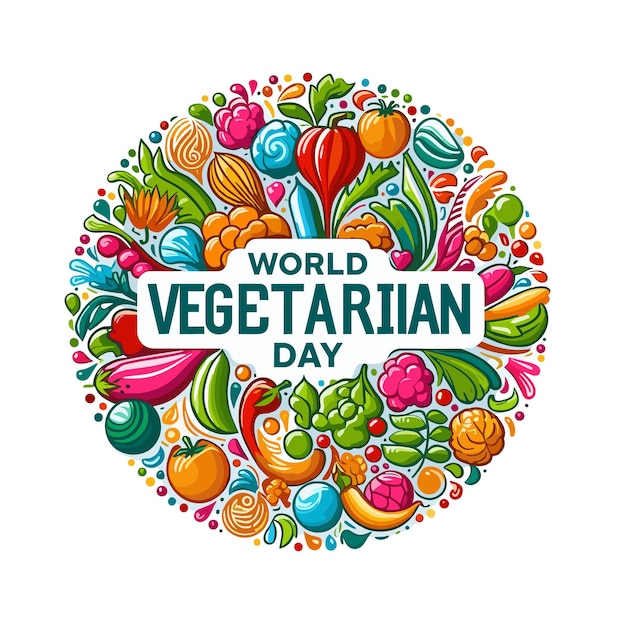 Vettore giornata mondiale dei vegetariani astratto sfondo bianco colorato adesivo rotondo