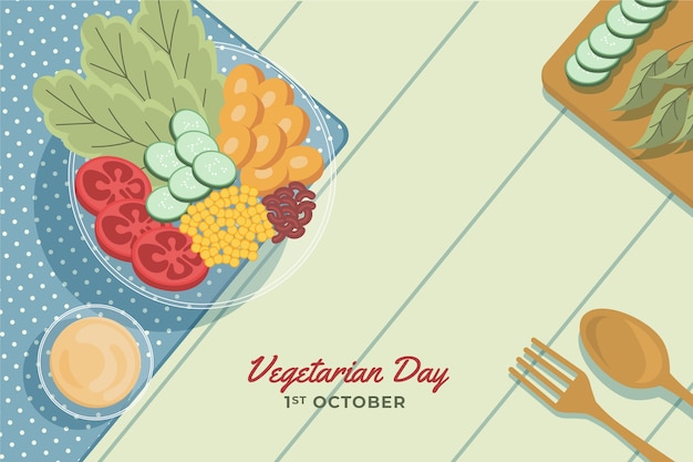 Vector world vegetarian day hand drawn flat illustration