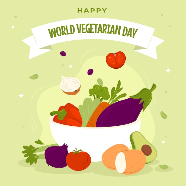 Vector world vegetarian day hand drawn flat illustration