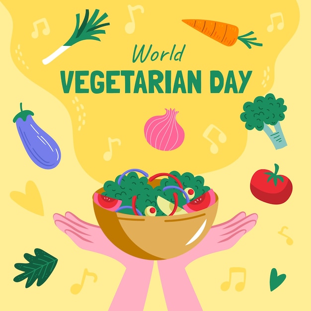 Vector world vegetarian day hand drawn flat illustration