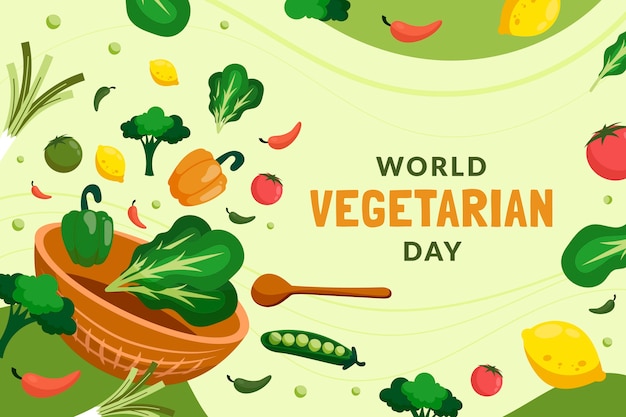 Vector world vegetarian day hand drawn flat illustration