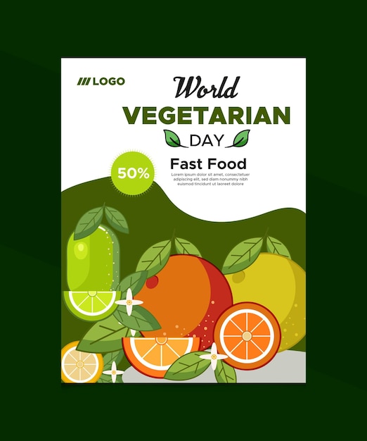 World vegetarian day is fast food poster with a green background