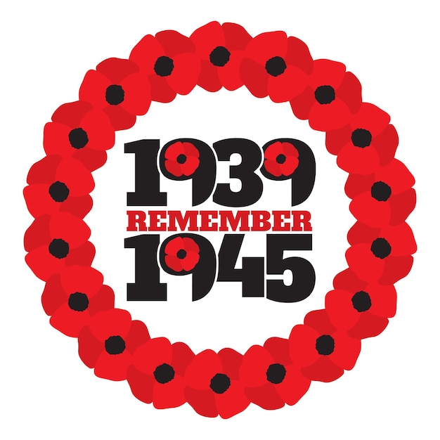 World war ii commemorative symbol with dates poppies