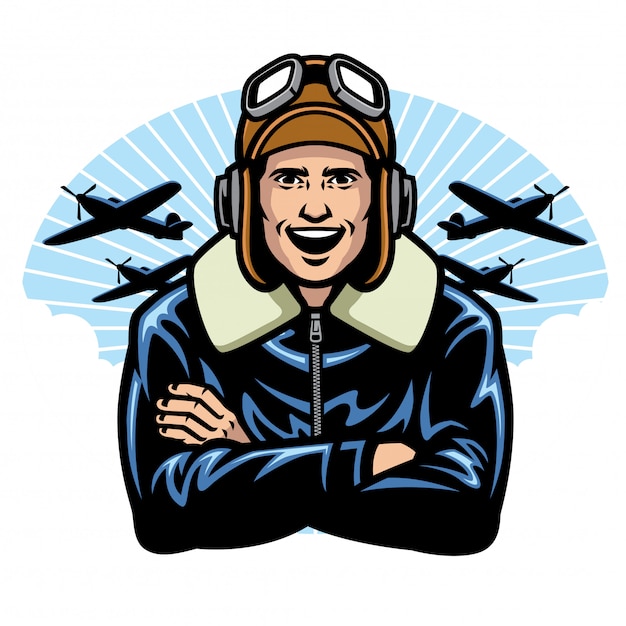 Vector world war pilot smiling