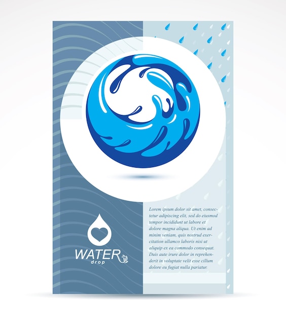 World water day advertising poster, March 22. Mountain water spring concept, blue Earth planet vector illustration.