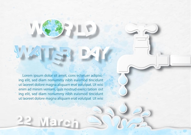 종이 컷 스타일 및 벡터 디자인의 세계 물의 날 캠페인 포스터