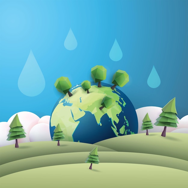 World water day concept paper art ecological environment planet green