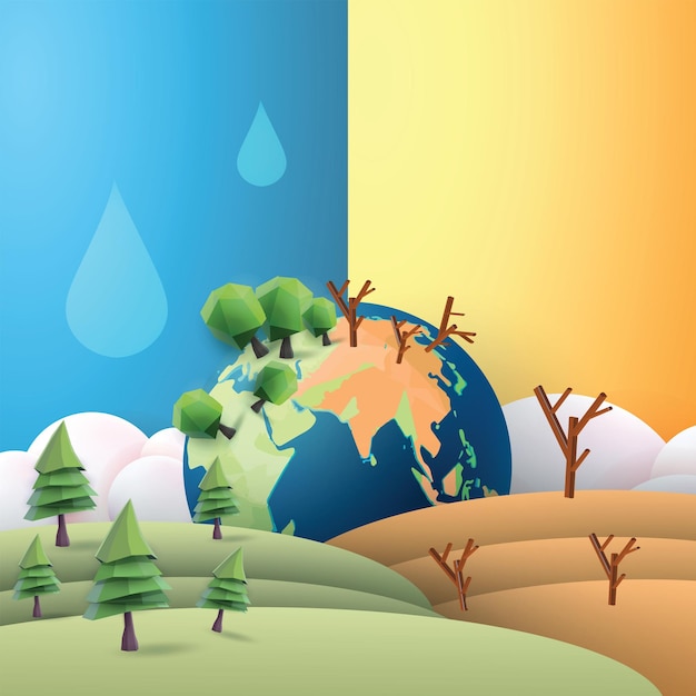 Vector world water day concept paper art ecological environment planet green