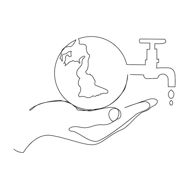 世界水の日 継続的な単行の絵と一行の水滴の概要のベクトルアートデザイン