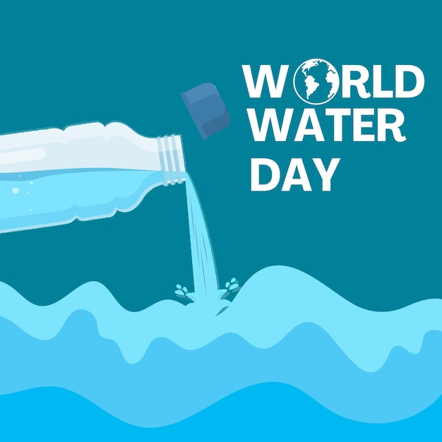 Vector world water day design illustration with bottled water poured into the ocean