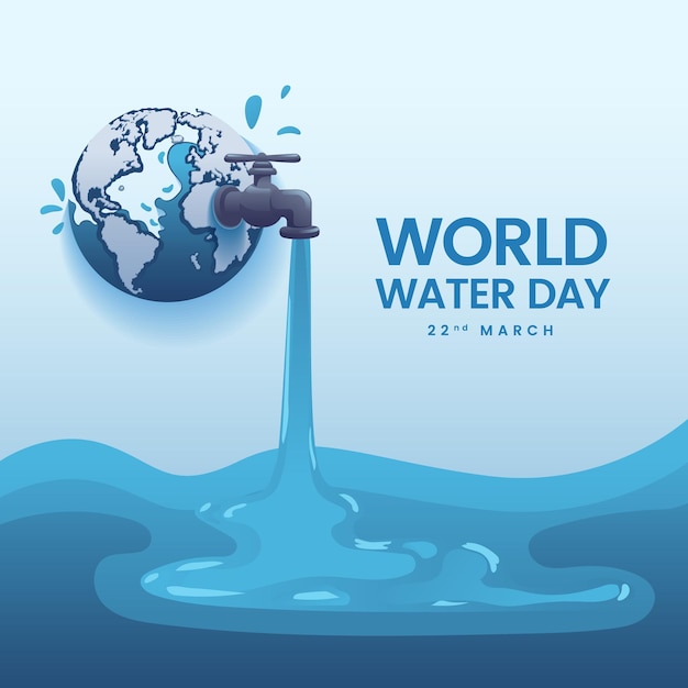 world water day the earth pours out water realistic cartoon illustration
