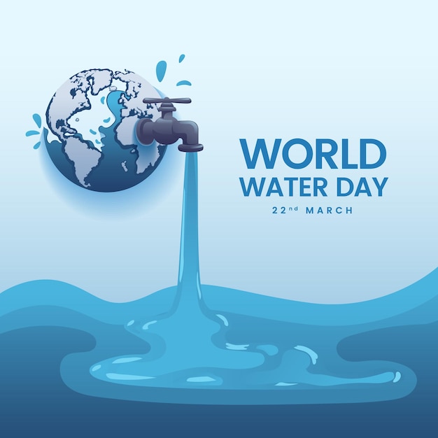 World Water Day the earth pours out water Realistic Cartoon Illustration