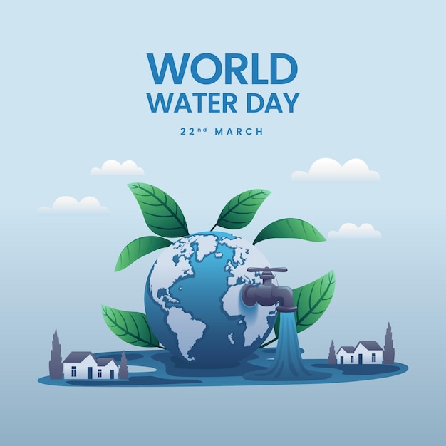 World Water Day the earth pours out water to settlements Cartoon Illustration