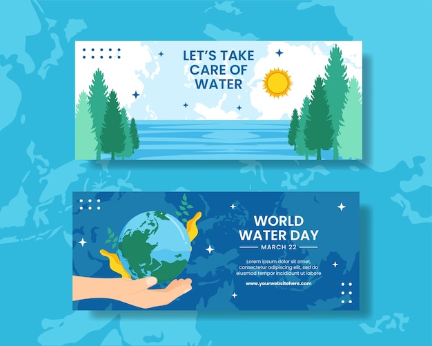 World Water Day Horizontal Banner Flat Cartoon Hand Drawn Templates Illustration