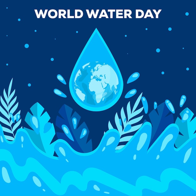 Vector world water day illustration design with leaves and the earth in the water