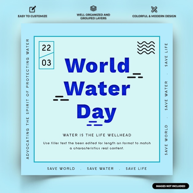 世界水の日 instagram ソーシャル メディア投稿 web バナー テンプレート ベクトル プレミアム