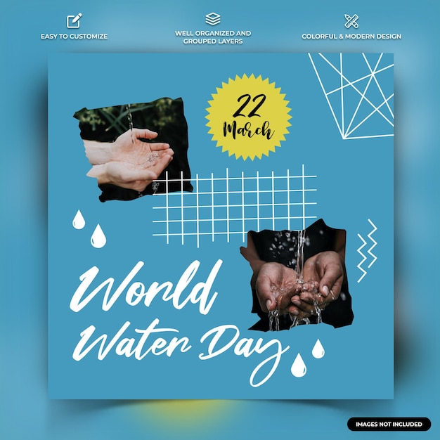 벡터 세계 물의 날 인스타그램 소셜 미디어 포스트 웹 배너 템플릿 벡터 프리미엄