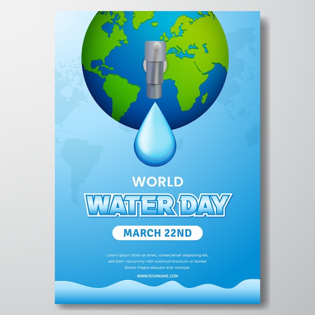 World water day march 22nd flyer design with globe and water faucet illustration