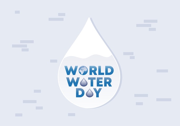 World water day poster banner background with water drop on grey color