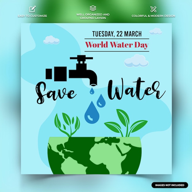 world water day social media instagram posts template