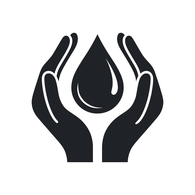 Vector world water day tribute silhouette of hands protecting a water droplet