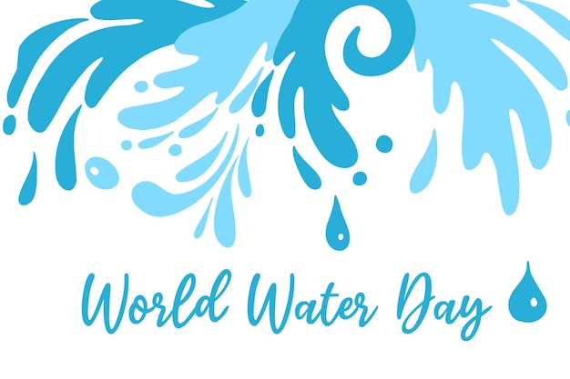 Vettore giornata mondiale dell'acqua illustrazione vettoriale disegno piatto schizzi e gocce composizione banner 22 marzo