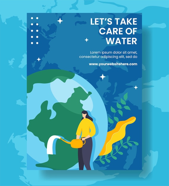 World Water Day Vertical Poster Flat Cartoon Hand Drawn Templates Illustration