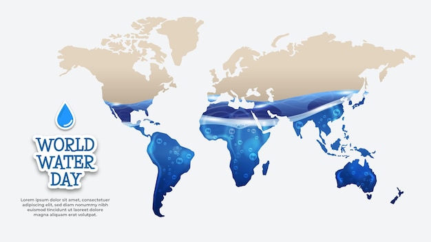 Giornata mondiale dell'acqua con l'acqua nella mappa del mondo