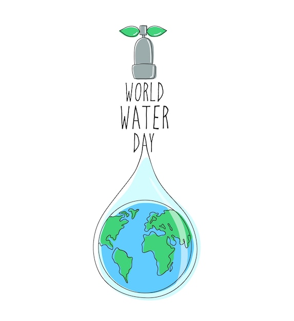 Vettore giornata mondiale dell'acqua. manifesto della giornata mondiale dell'acqua. illustrazione vettoriale del rubinetto dell'acqua e della terra