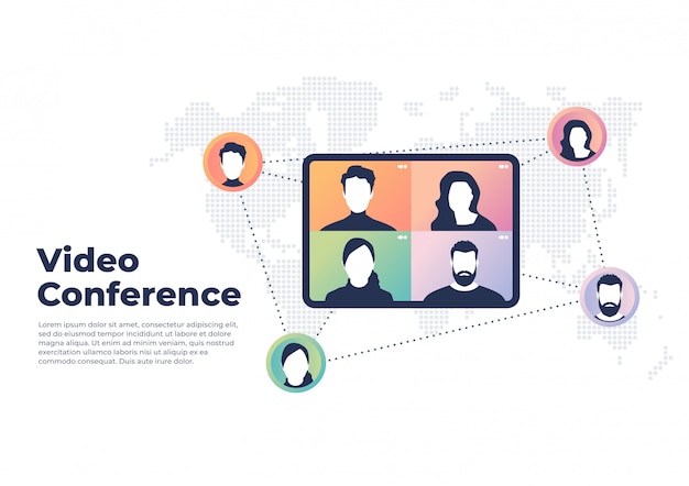 World wide video conference concept. videoconferencing and online meeting banner.