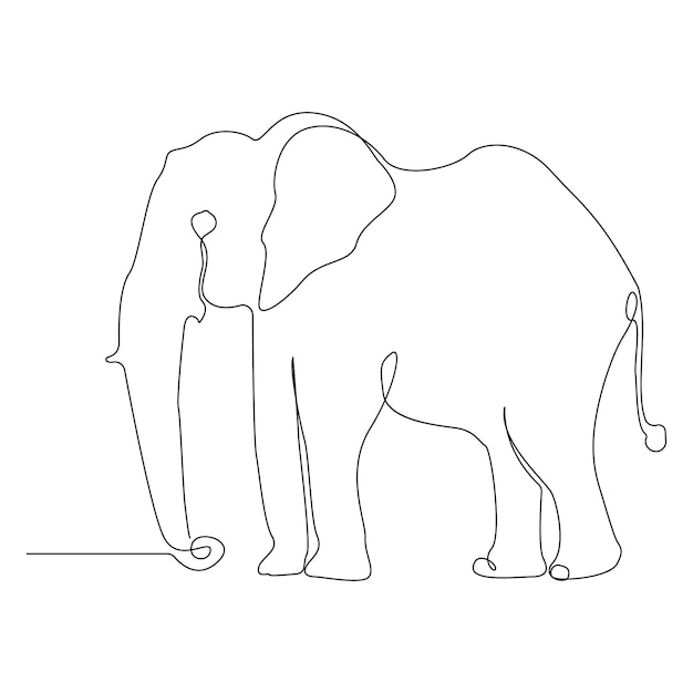 Vector world wild life continuous single line art drawing and elephant one line outline vector art design