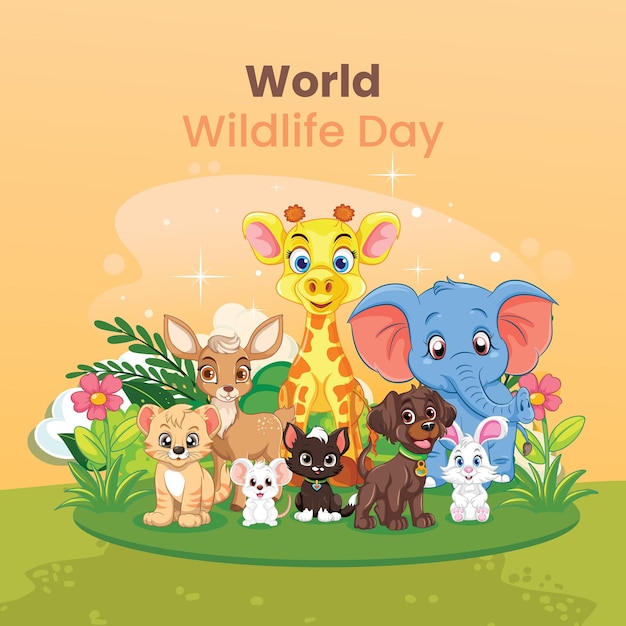 World wild life day vector illustratie met wilde dieren gegenereerd ai