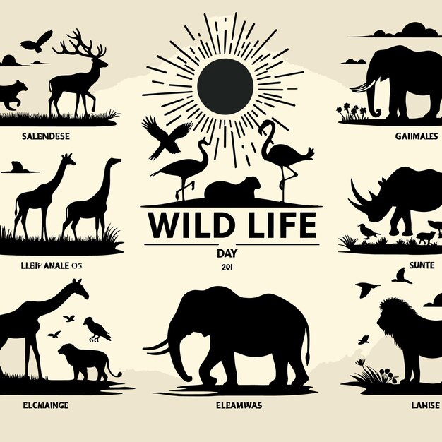 Vector world wild life day vector illustration with wild animals generated ai