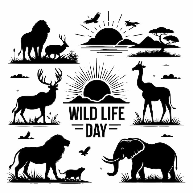 Vector world wild life day vector illustration with wild animals generated ai