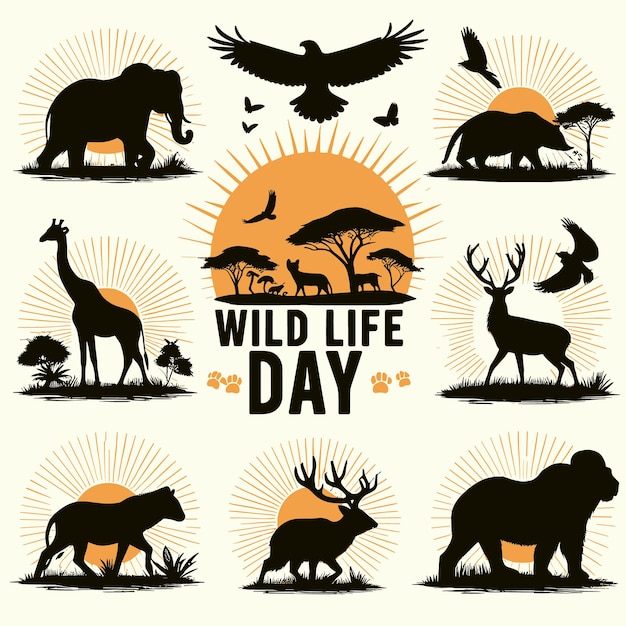 Vector world wild life day vector illustration with wild animals generated ai