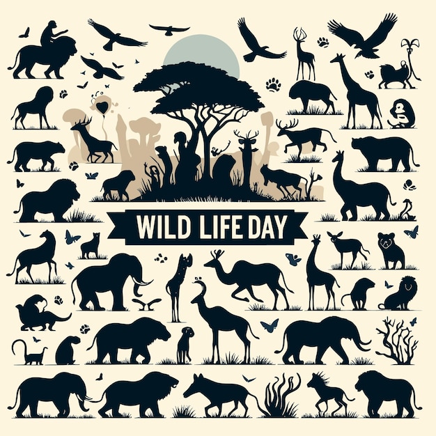 Vector world wild life day vector illustration with wild animals generated ai