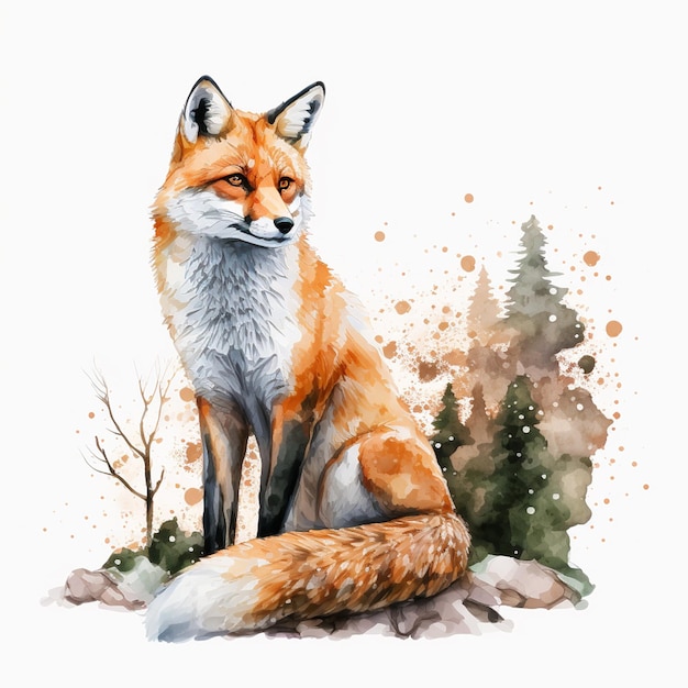 World wild life day. Watercolor vector fox