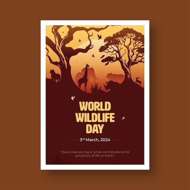 Vettore modello di design del poster vettoriale della giornata mondiale della fauna selvatica.