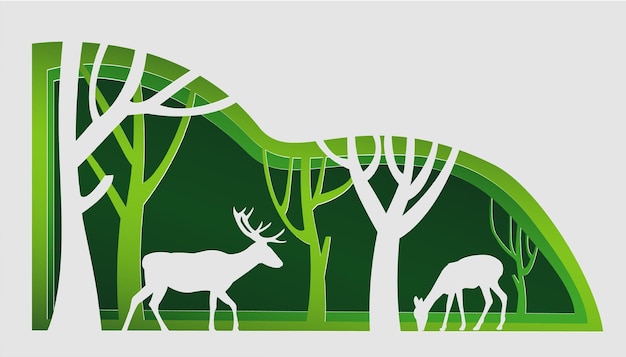 Giornata mondiale della fauna selvatica con l'animale nella foresta sul telaio dell'albero illustrazione vettoriale in stile taglio carta