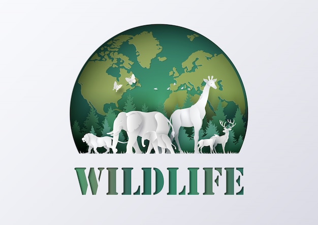 Vettore giornata mondiale della fauna selvatica con l'animale nella foresta