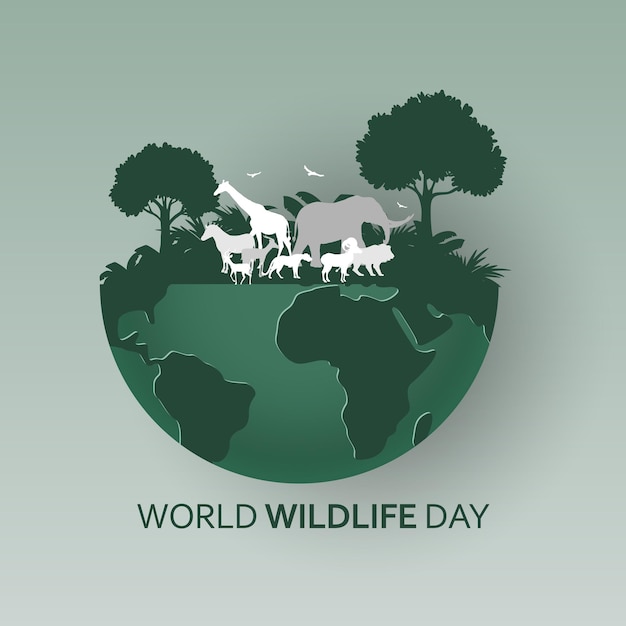 World wildlife day with animals in the forest Vector Happy world wildlife day World wildlife day