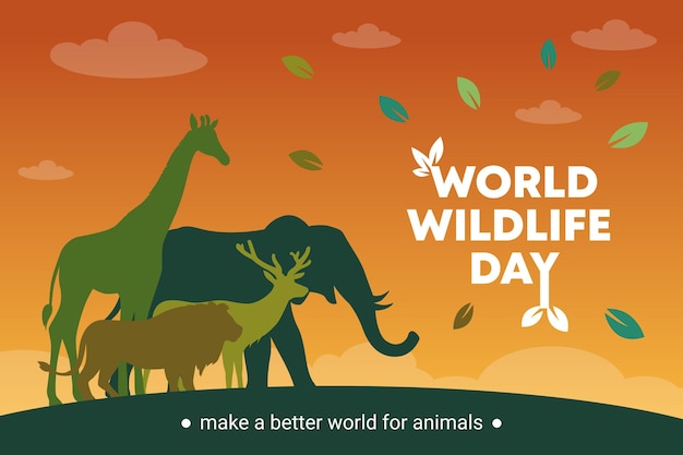 World wildlife day with flora, orange background