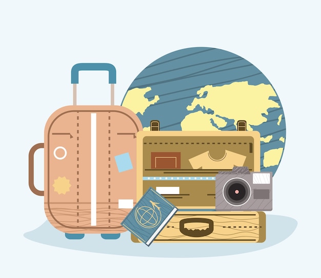 world with tourism icons