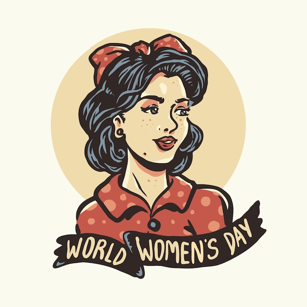 World Women's Day Vintage Pin up Girl Hand Drawn Illustration