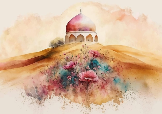Vector a world of wonder through watercolor paintings of islamic mosques