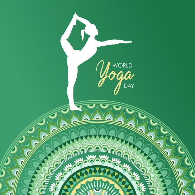 World yoga day post with mandala vector