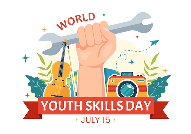 World Youth Skills Day Vector Illustration of People with Skill for Employment and Entrepreneurship