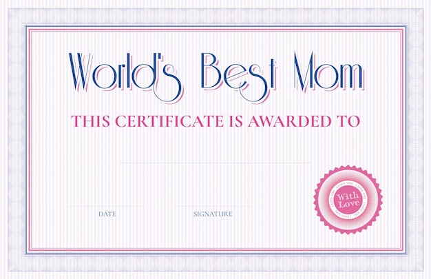 Vector worlds best mom certificate template soft color