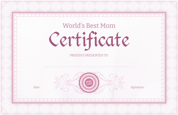 Vector worlds best mom certificate template soft color